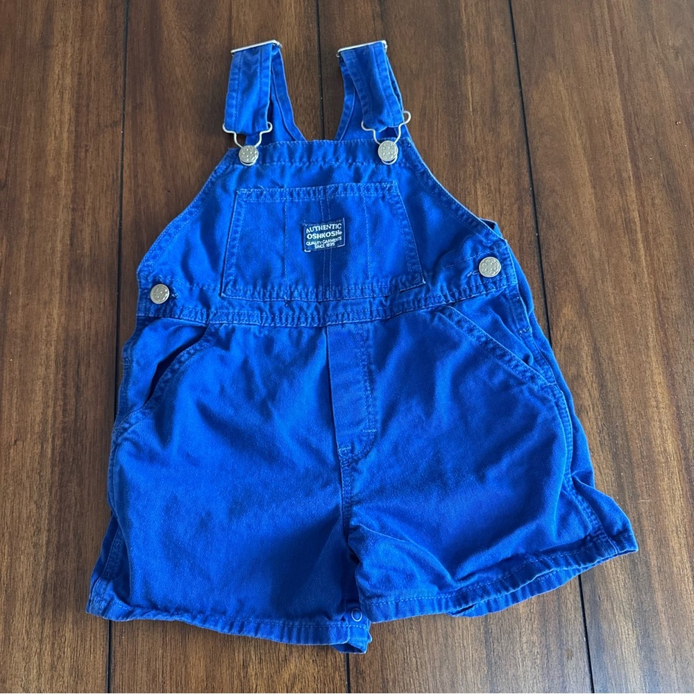 Vintage Baby Toddler OshKosh Vestbak Overalls‎ Shortalls Royal Blue Size 12-18M